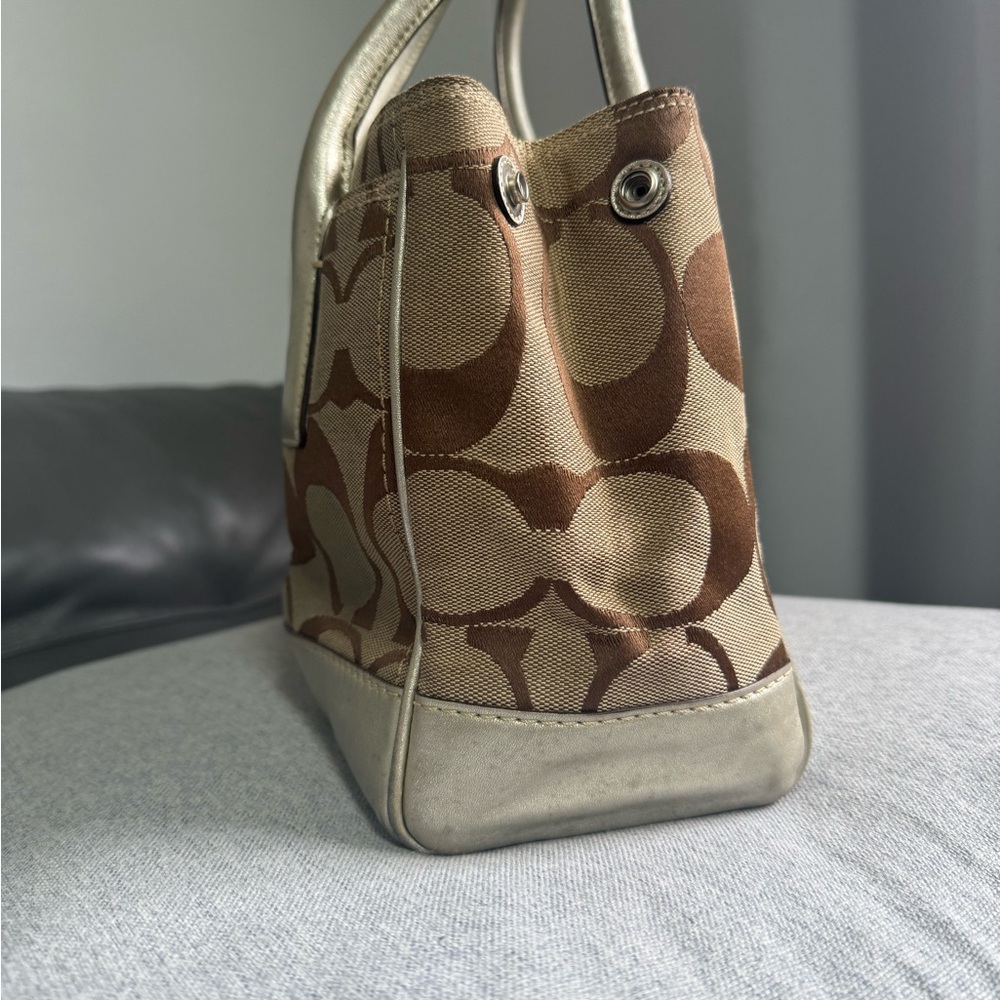 Coach Tan and Green Satchel with Bow Accent - Picture 3 of 10